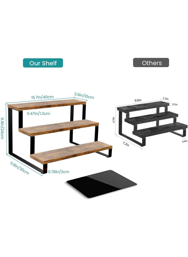 NAMA Wooden Display Riser Stand, 3 Tier Display Risers, Tiered Cabinet Organizer, Widened Display Rack Shelf Kitchen Counter Shelf for Makeup Perfume Figure Dolls Collection Condiment Candles - Image 2